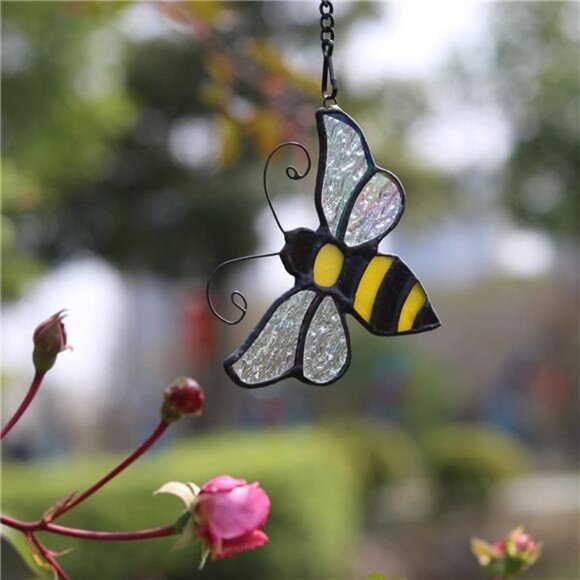 Bumble Bee Ornament Stained Glass Window Hanging Suncatcher Home Decor - Picture 4 of 7